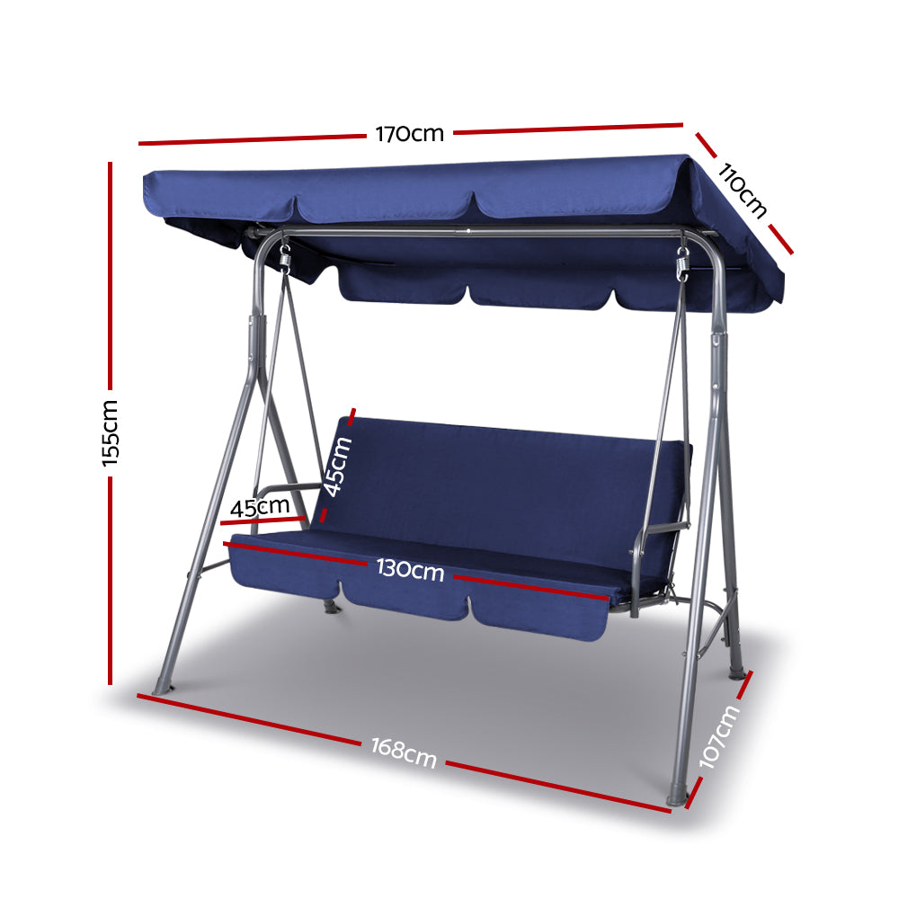Gardeon 3-Seater Outdoor Swing Chair Canopy Navy