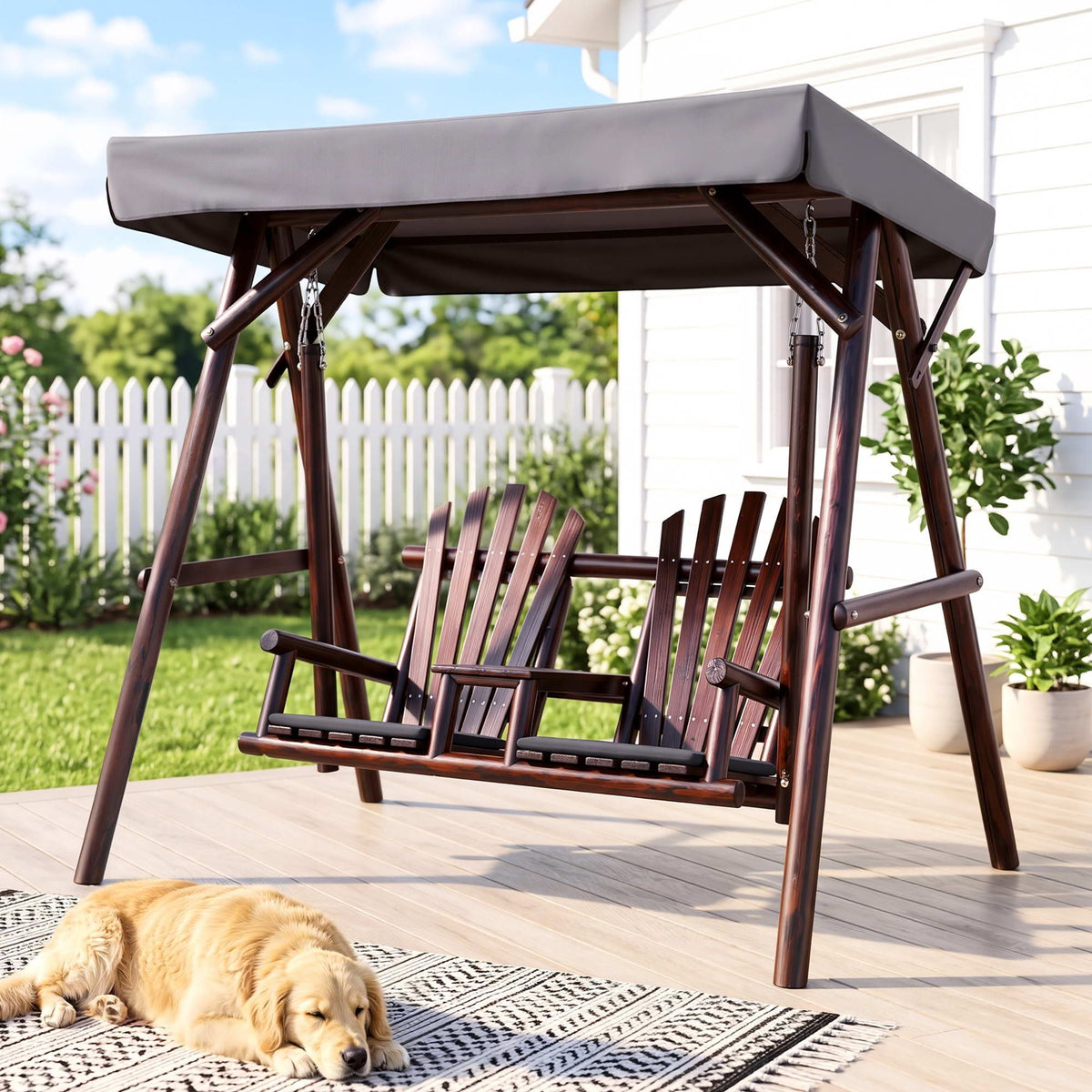 Gardeon Outdoor Wooden Swing Chair with Canopy Charcoal