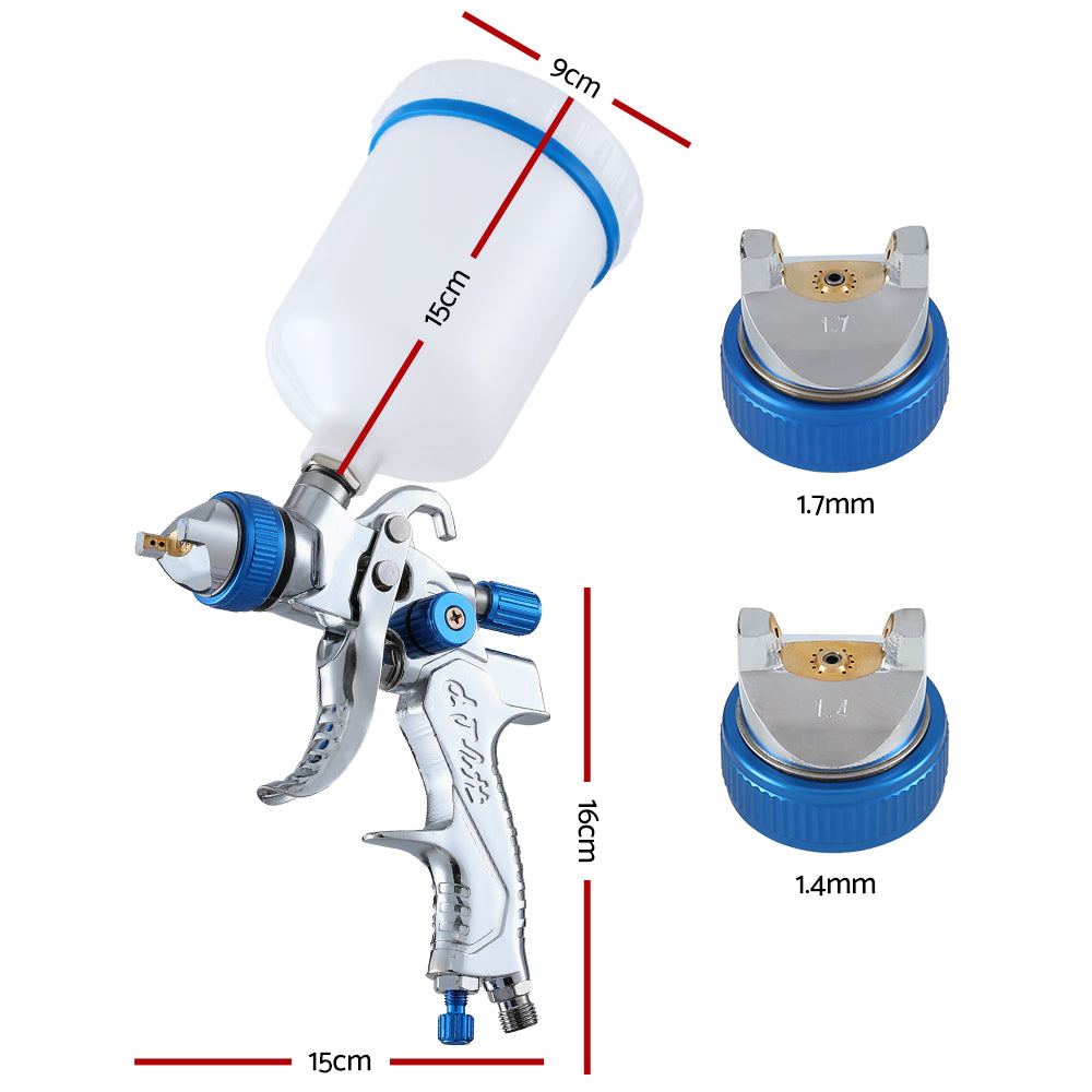 Giantz HVLP Spray Gun Paint Sprayer Gravity Feed 1.4mm 1.7mm 2.0mm Nozzles