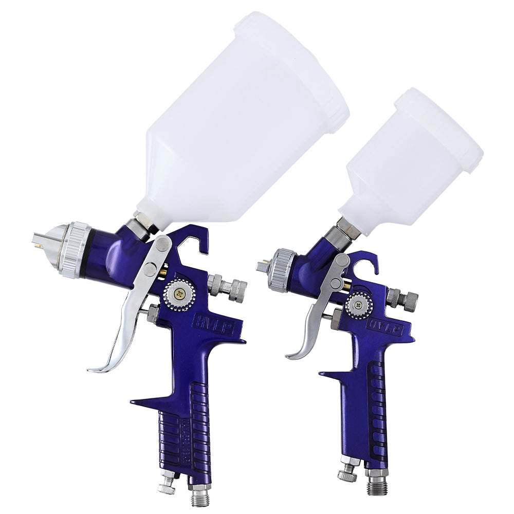Giantz HVLP Spray Gun Set 2PC Gravity Feed Blue 0.8mm 1.4mm Nozzles