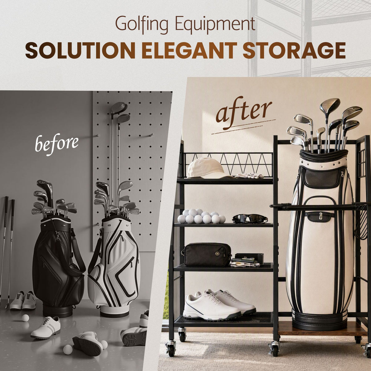 Everfit Golf Bag Storage Rack Golf Organizer Hold 1 Bags 4 Shelves