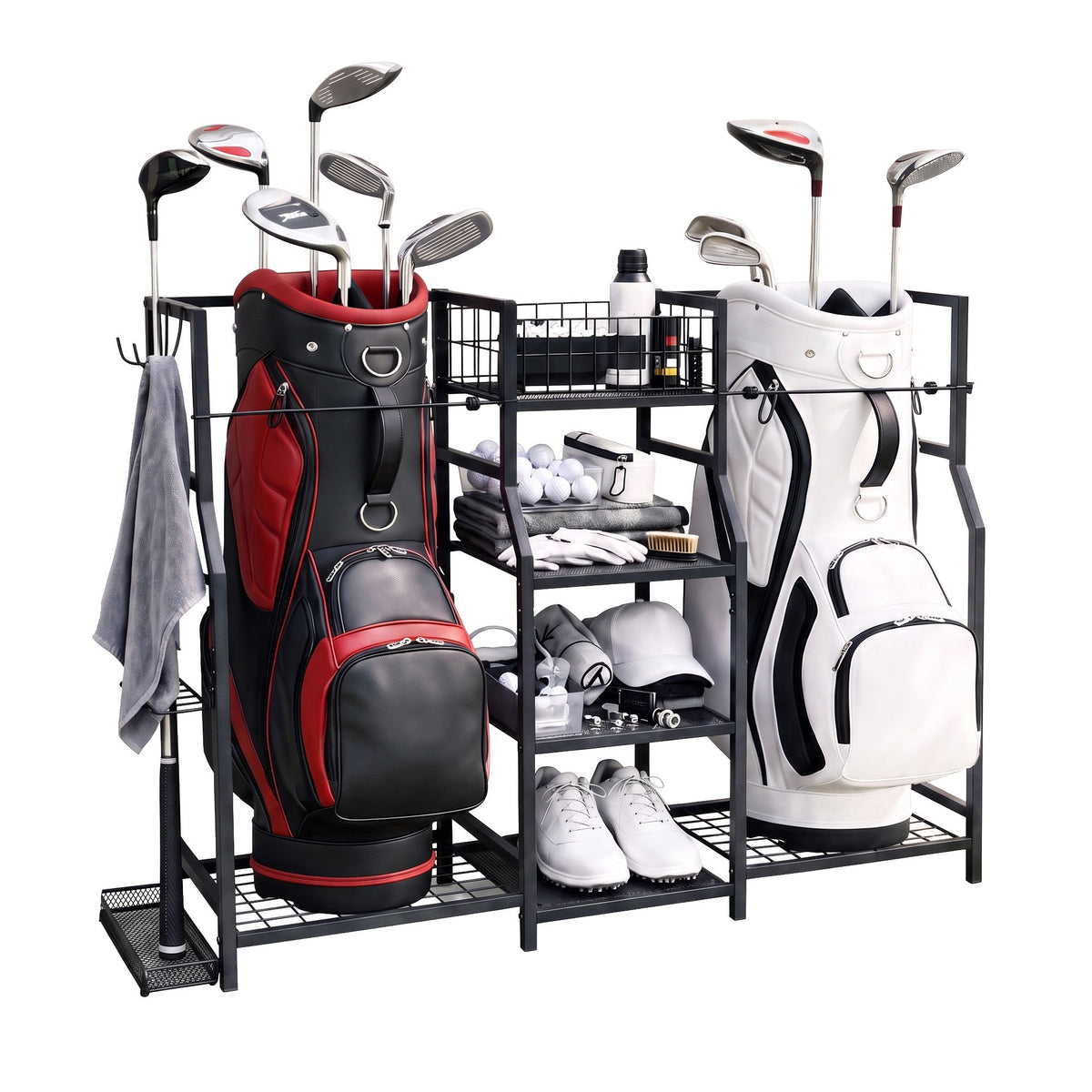 Everfit Golf Bag Storage Rack Holds 2 Bags and 16 Clubs