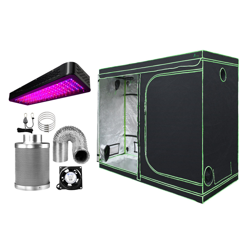Green Fingers 240x120x200cm Grow Tent Light Kit 2000W LED Full Spectrum 6" Vent Fan