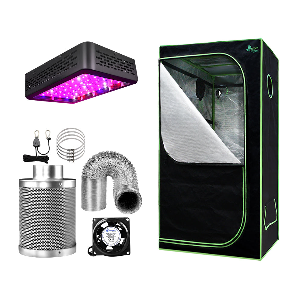 Green Fingers 60x60x140cm Grow Tent Kit 600W LED Full Spectrum 4" Vent Fan