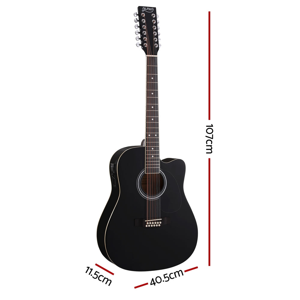 Alpha 42" 12-String Acoustic Guitar Electric EQ Black