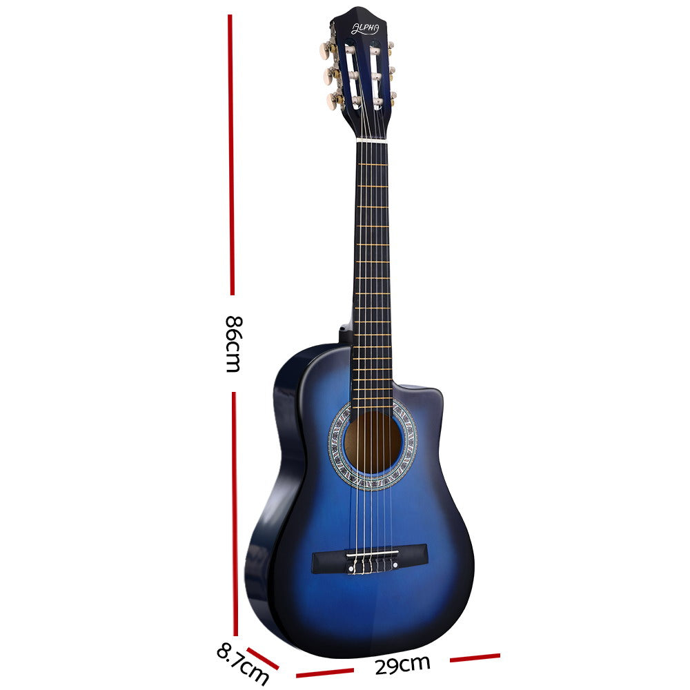 Alpha 34" Classical Guitar Wooden Body Nylon String Kids Blue