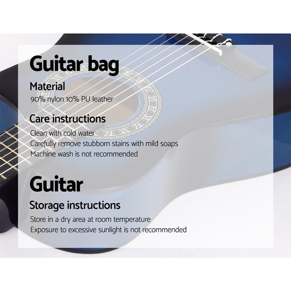 Alpha 34" Classical Guitar Wooden Body Nylon String Kids Blue