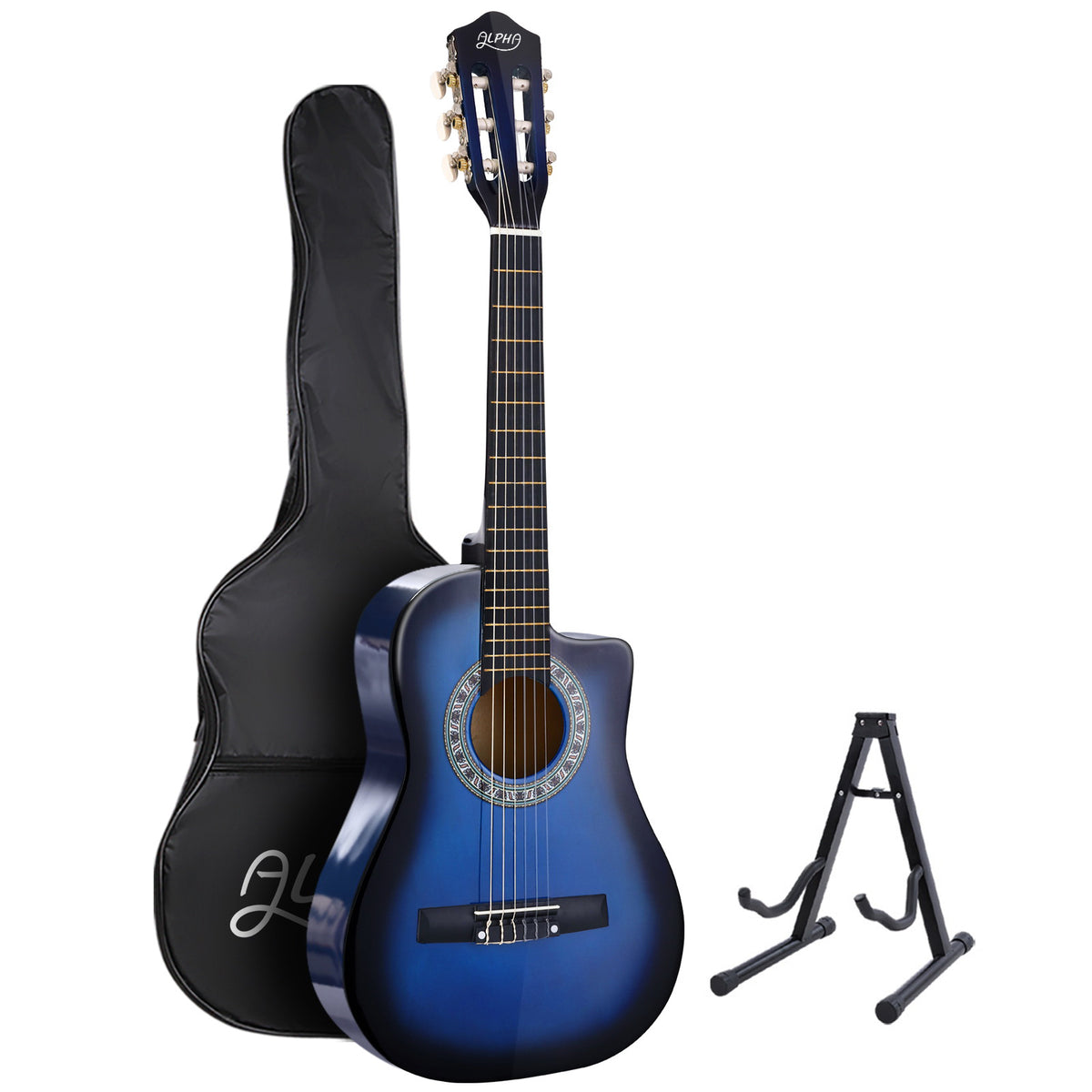 Alpha 34 Inch Classical Guitar Nylon String Blue With Stand