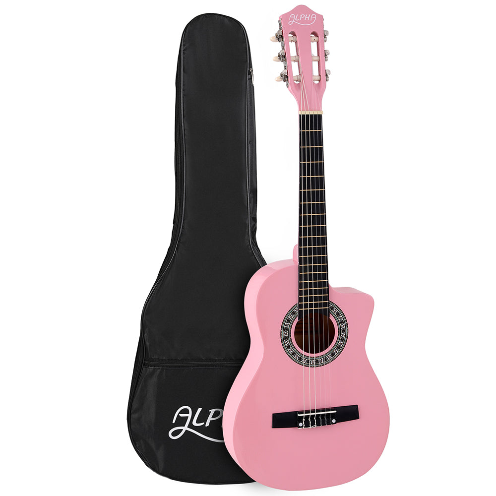 Alpha 34" Classical Guitar Wooden Body Nylon String Kids Pink