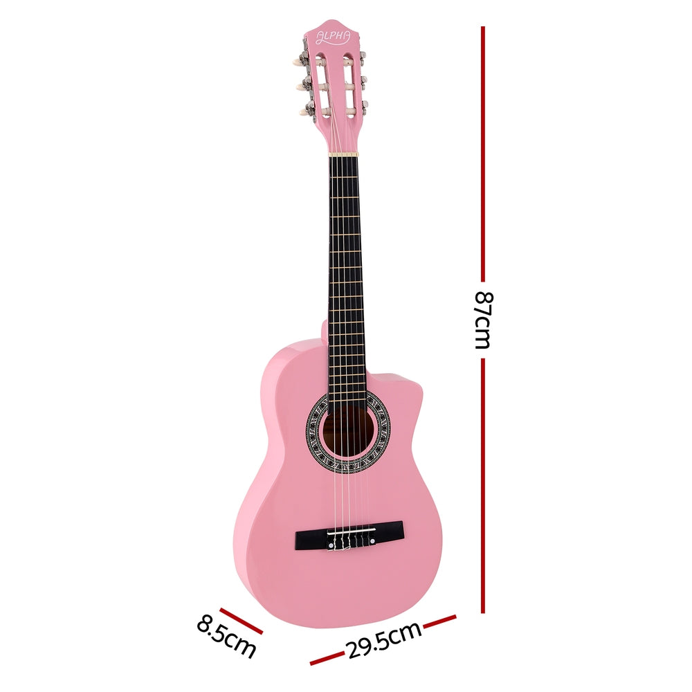 Alpha 34" Classical Guitar Wooden Body Nylon String Kids Pink