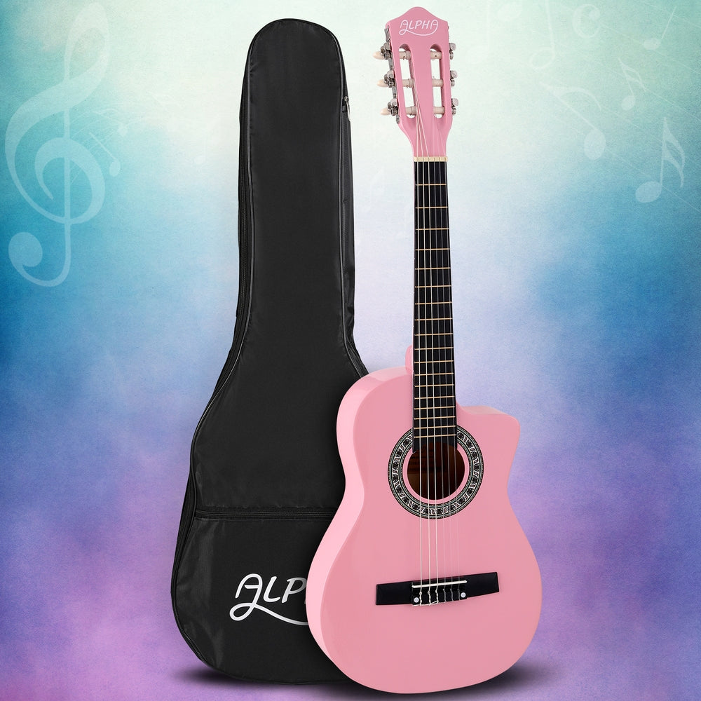 Alpha 34" Classical Guitar Wooden Body Nylon String Kids Pink