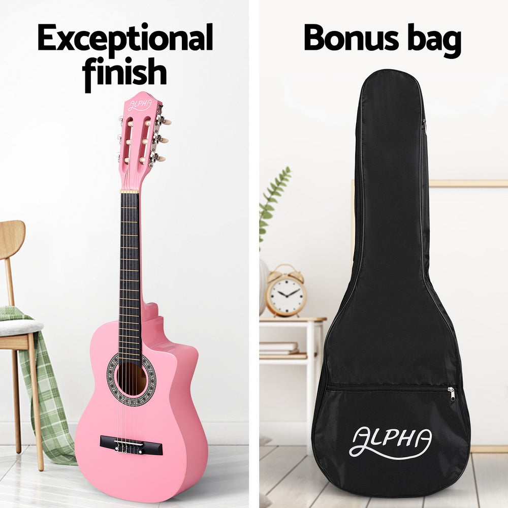 Alpha 34" Classical Guitar Wooden Body Nylon String Kids Pink