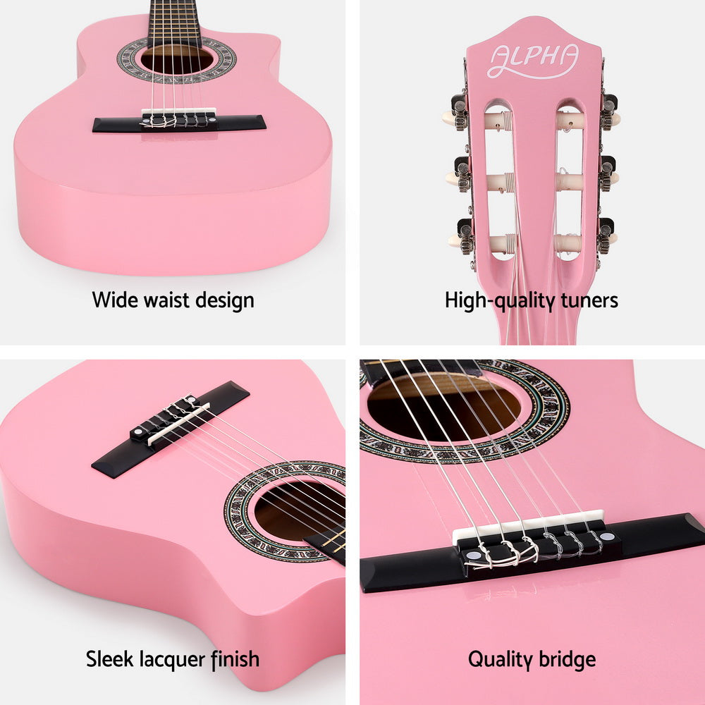 Alpha 34" Classical Guitar Wooden Body Nylon String Kids Pink
