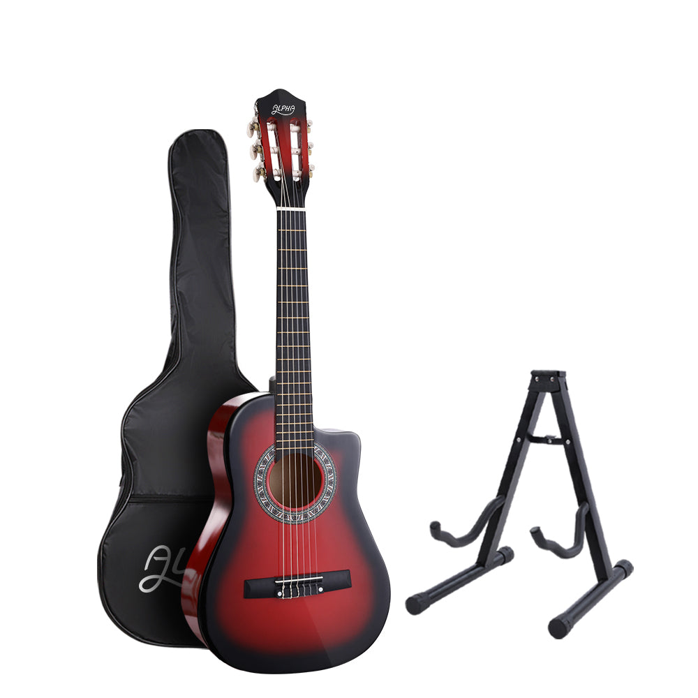 Alpha 34 Inch Beginner Classical Guitar Nylon String with Stand Red