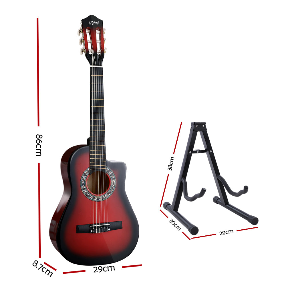 Alpha 34" Classical Guitar Nylon String Red Beginner Bundle