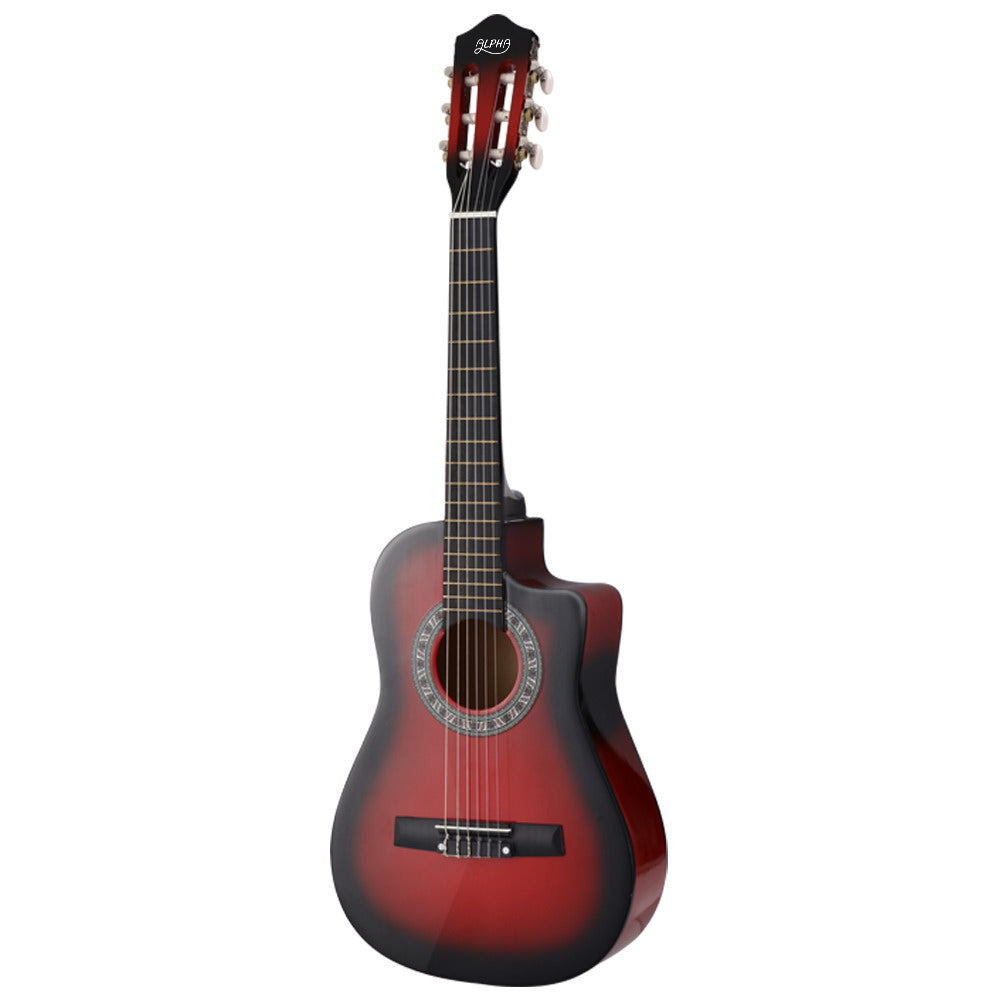 Alpha 34" Classical Guitar Nylon String Red Beginner Bundle