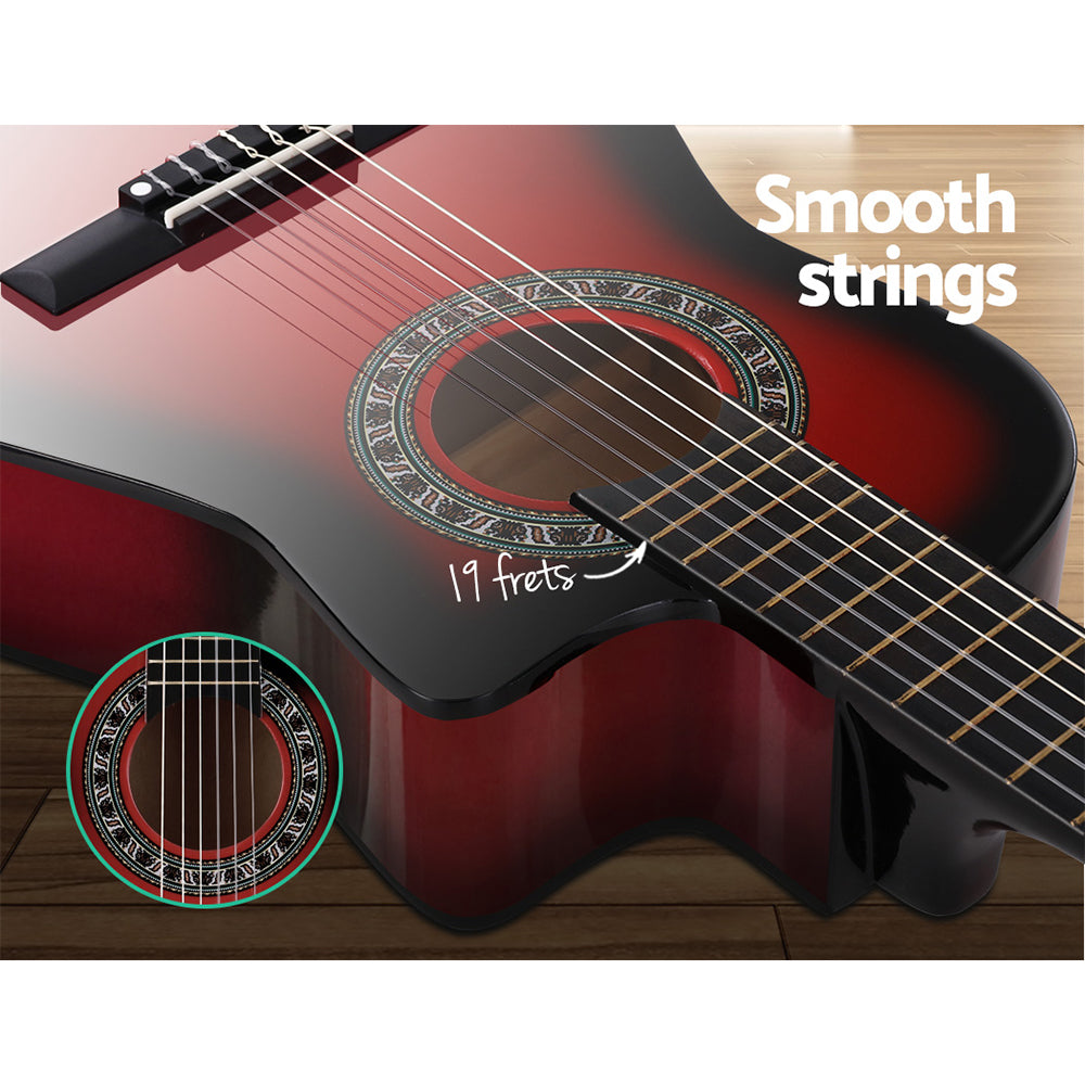 Alpha 34" Classical Guitar Nylon String Red Beginner Bundle