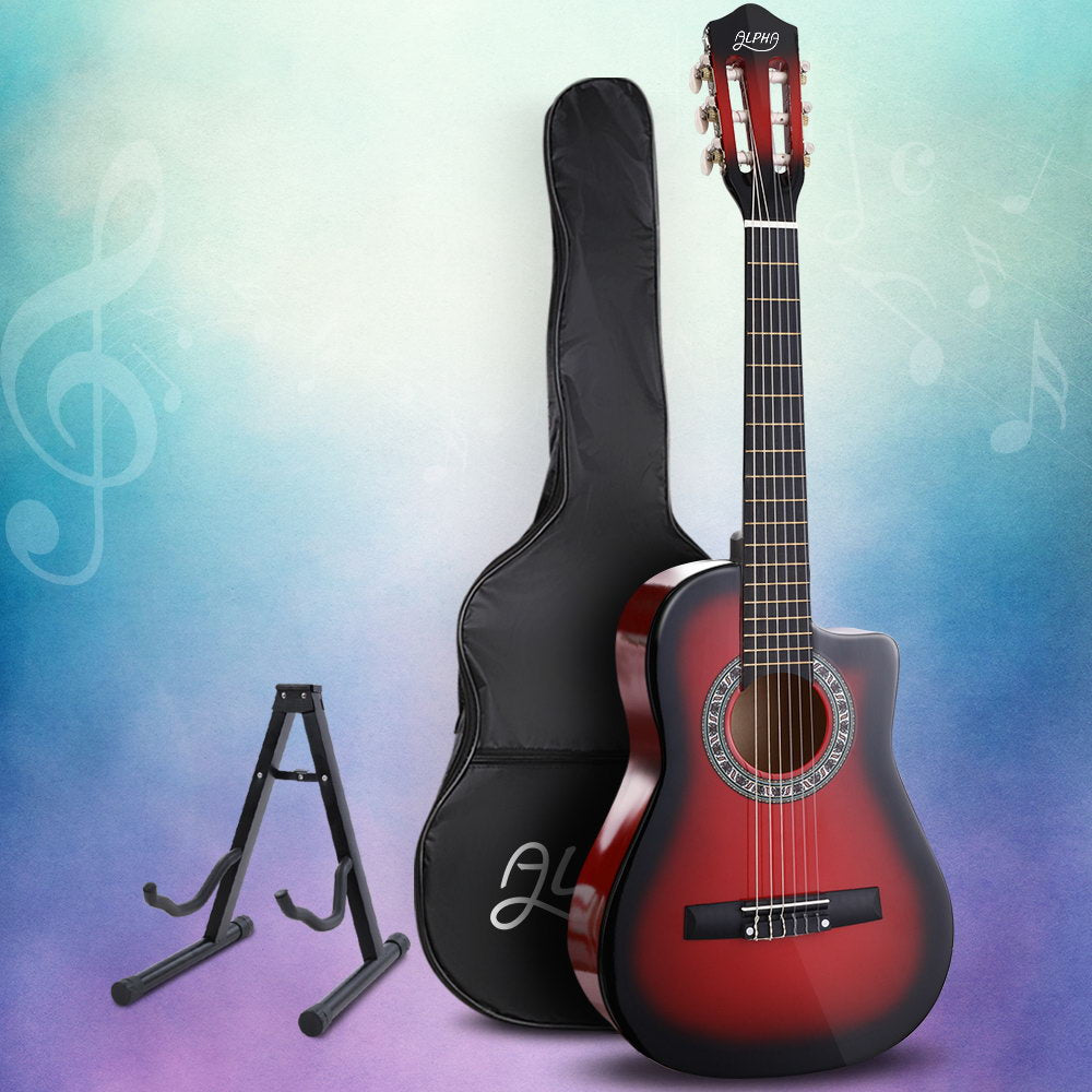 Alpha 34" Classical Guitar Nylon String Red Beginner Bundle