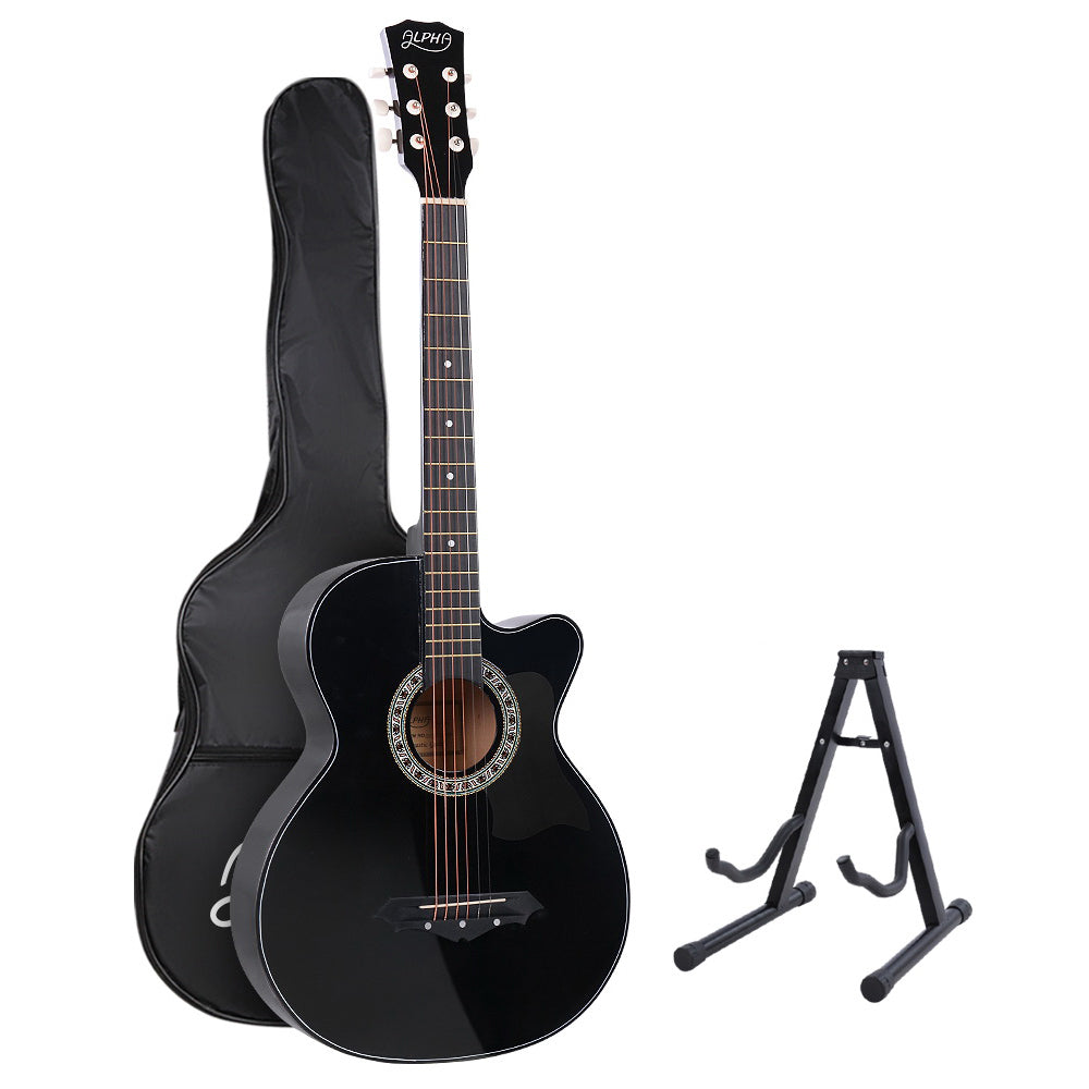 Alpha 38 Inch Acoustic Guitar Steel String Full Size Black