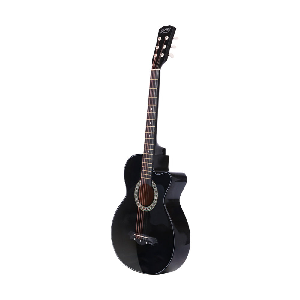 Alpha 38" Acoustic Guitar Steel String Black w/ Stand