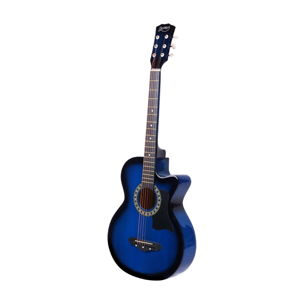 Alpha 38" Acoustic Guitar Steel String Blue w/ Stand