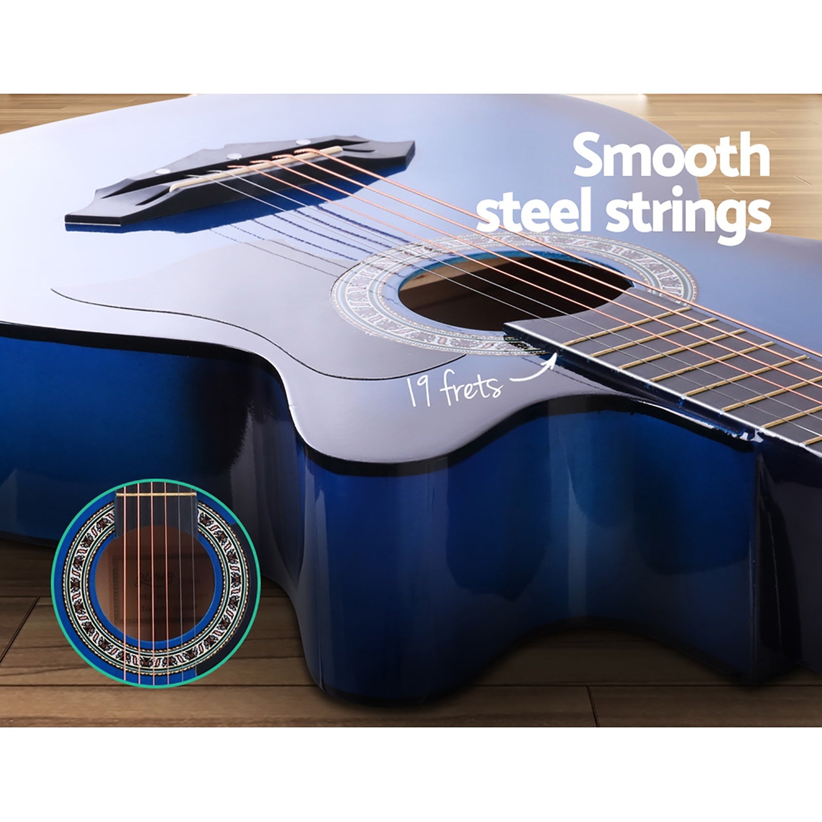 Alpha 38" Acoustic Guitar Steel String Blue w/ Stand