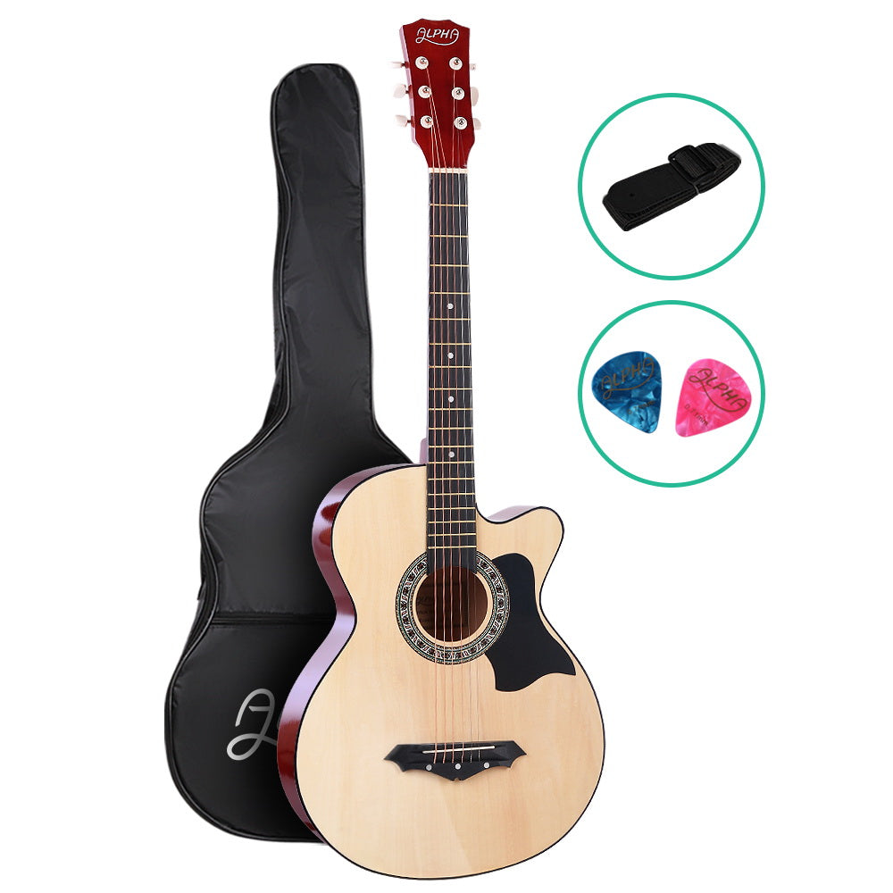 Alpha 38 Inch Acoustic Guitar Steel String Full Size Cutaway Wood
