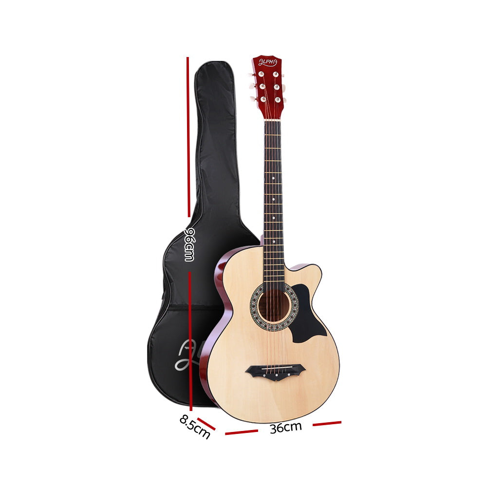Alpha 38" Acoustic Guitar Wooden Steel String w/ Stand