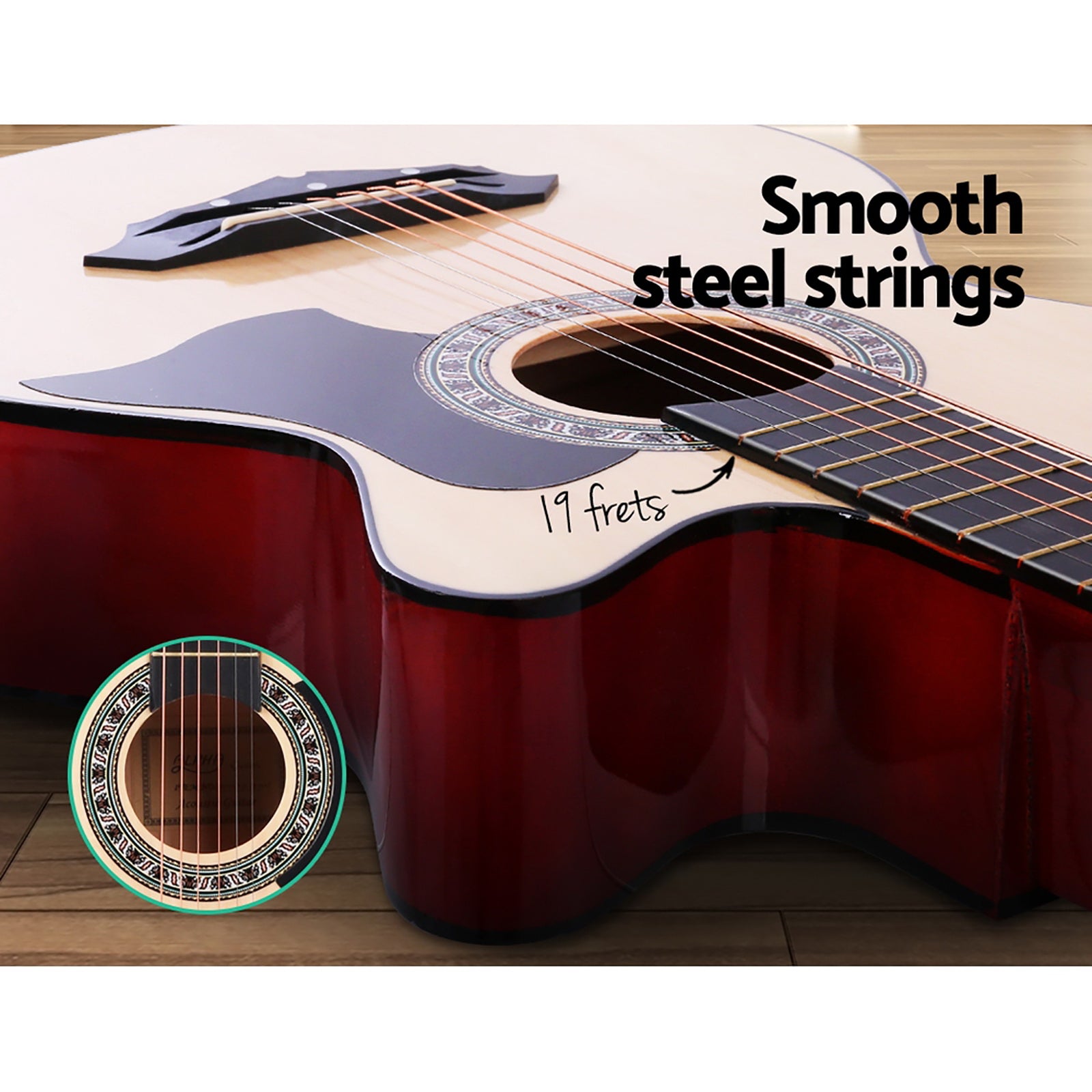 Alpha 38" Acoustic Guitar Wooden Steel String w/ Stand