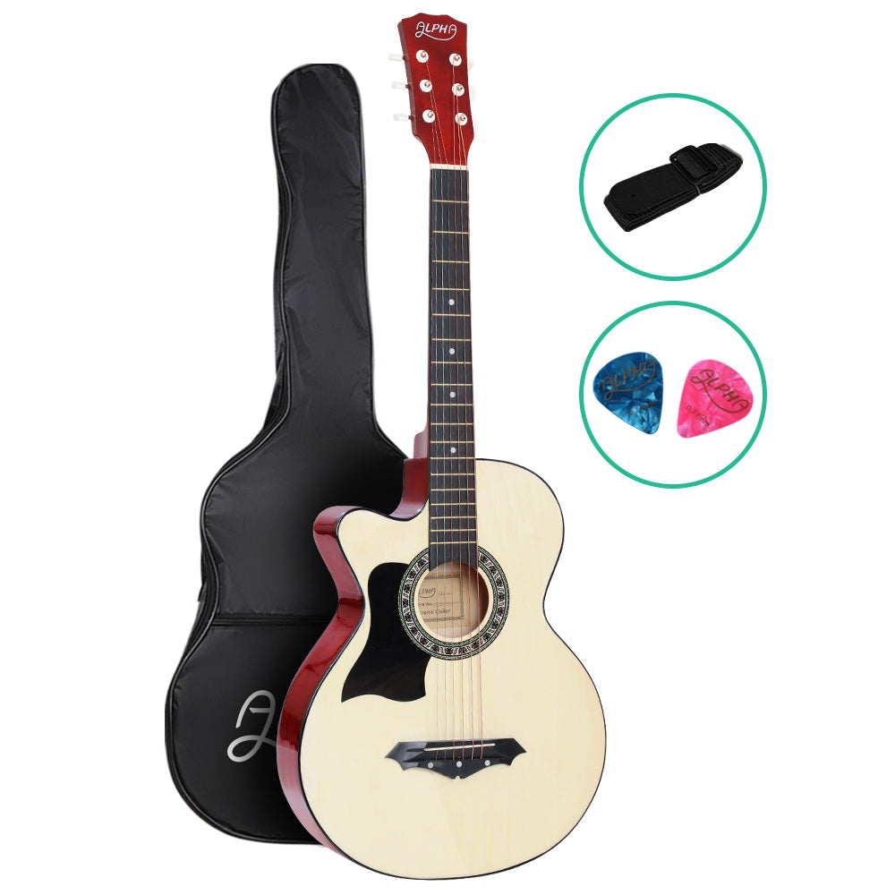 Alpha 38" Acoustic Guitar Left-Handed Steel String Wood Finish