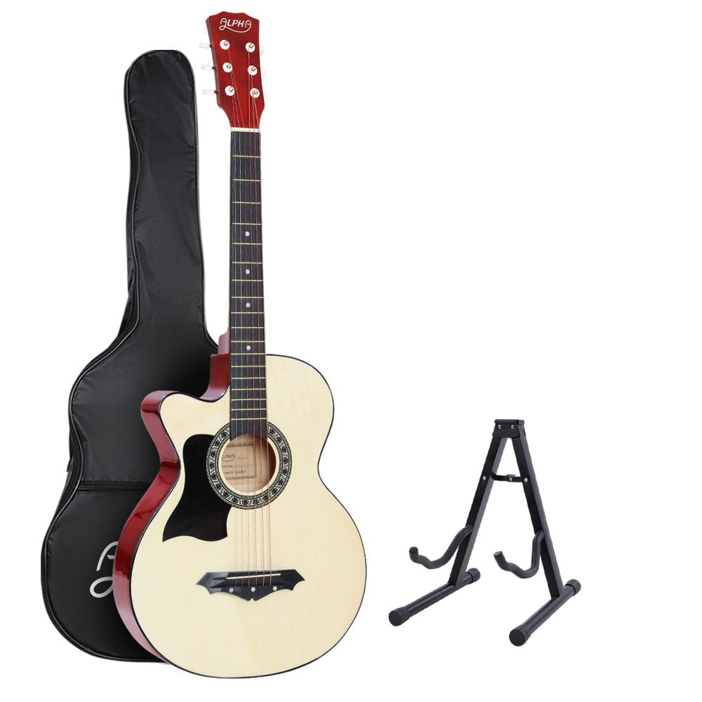 Alpha 38 Inch Left Handed Acoustic Guitar Steel String with Stand