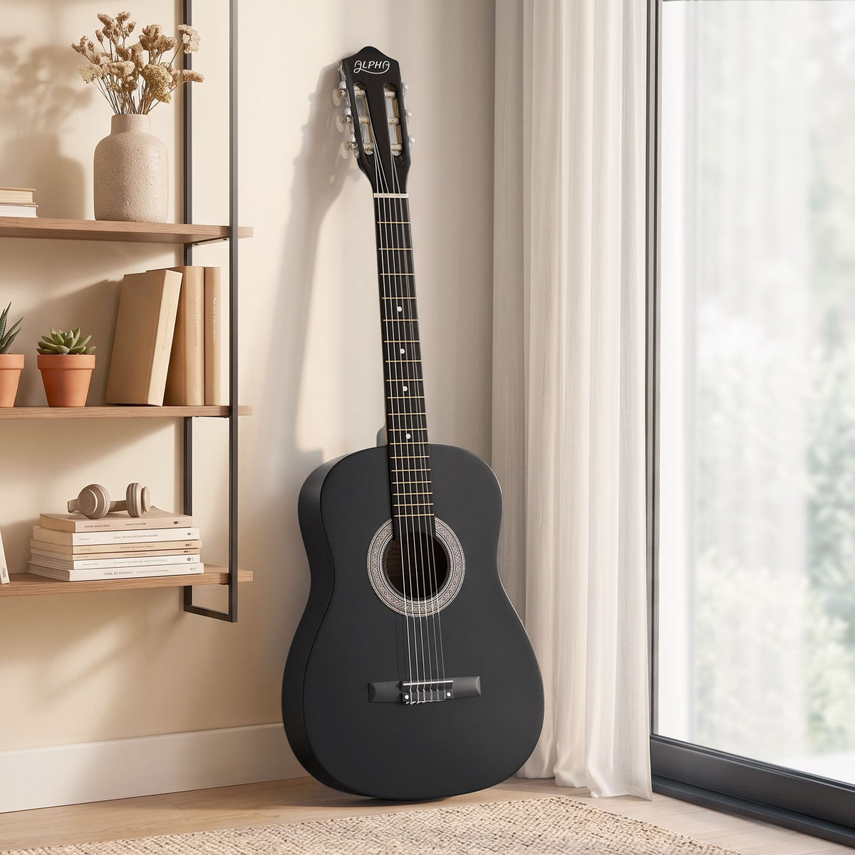 Alpha 38 Inch Full Size Classical Cutaway Acoustic Guitar Black