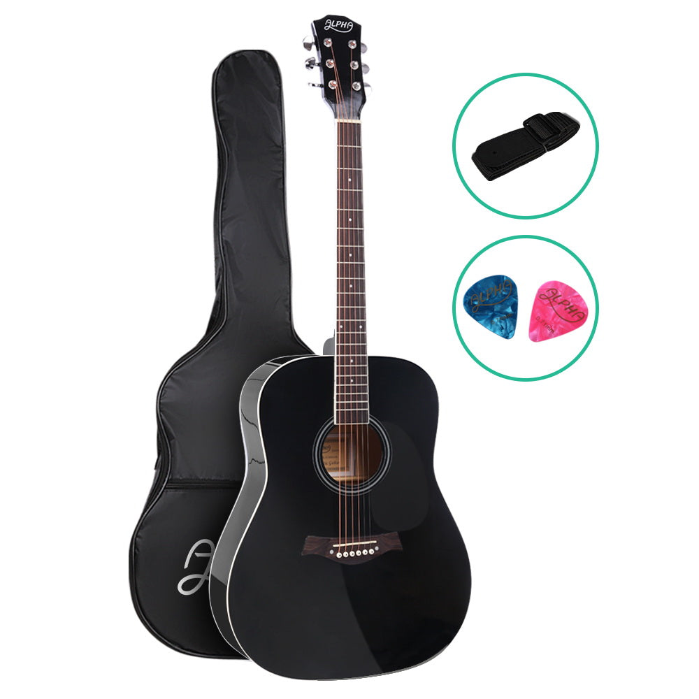 Alpha 41" Dreadnought Acoustic Guitar Steel String Black