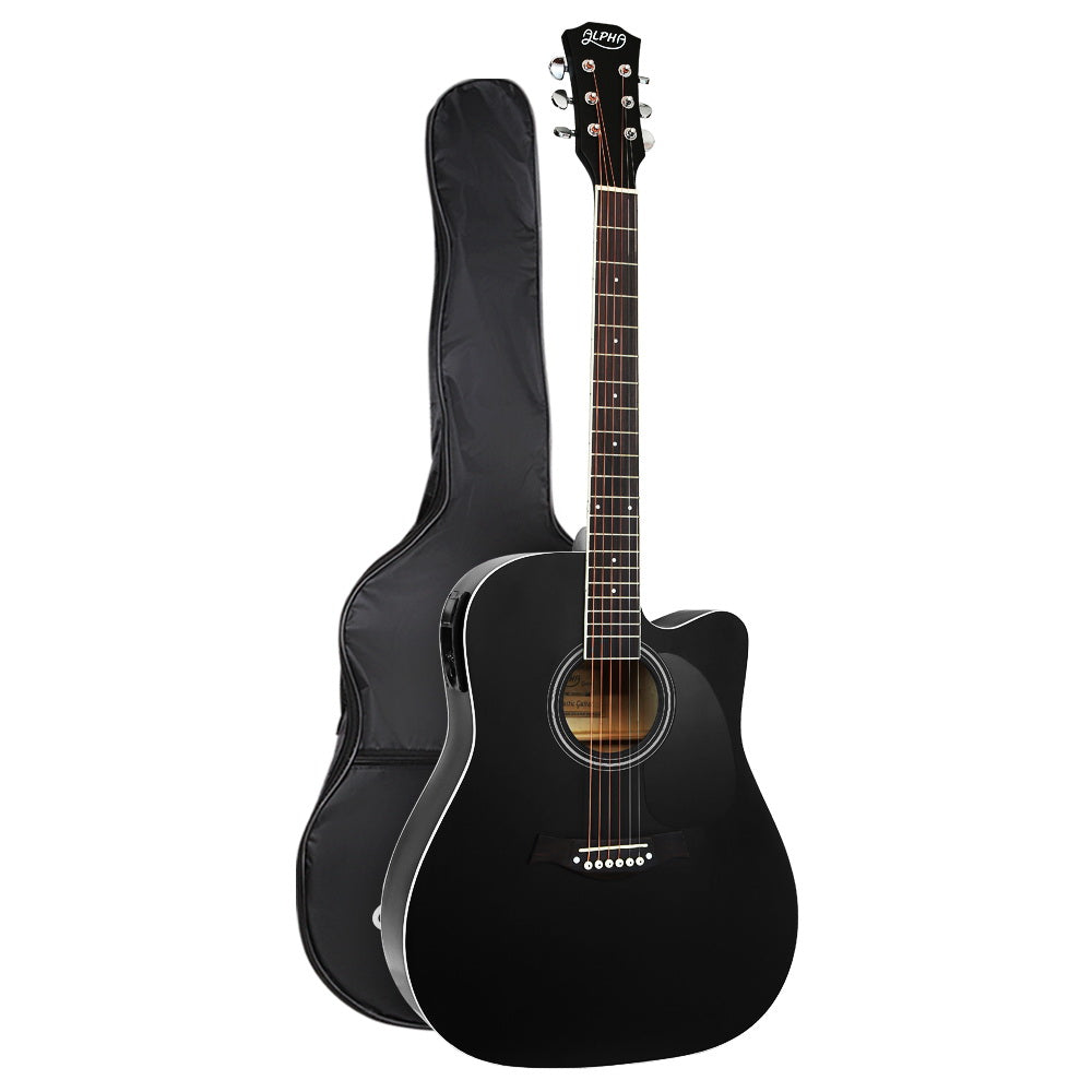 Alpha 41 Inch Electric Acoustic Guitar with 5-Band EQ Cutaway Black