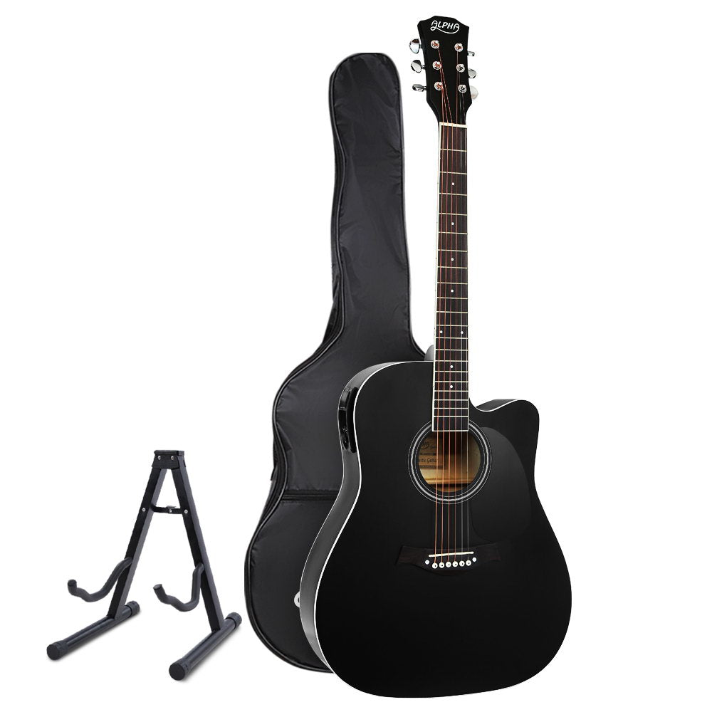 Alpha 41 Inch Electric Acoustic Guitar with Stand Black