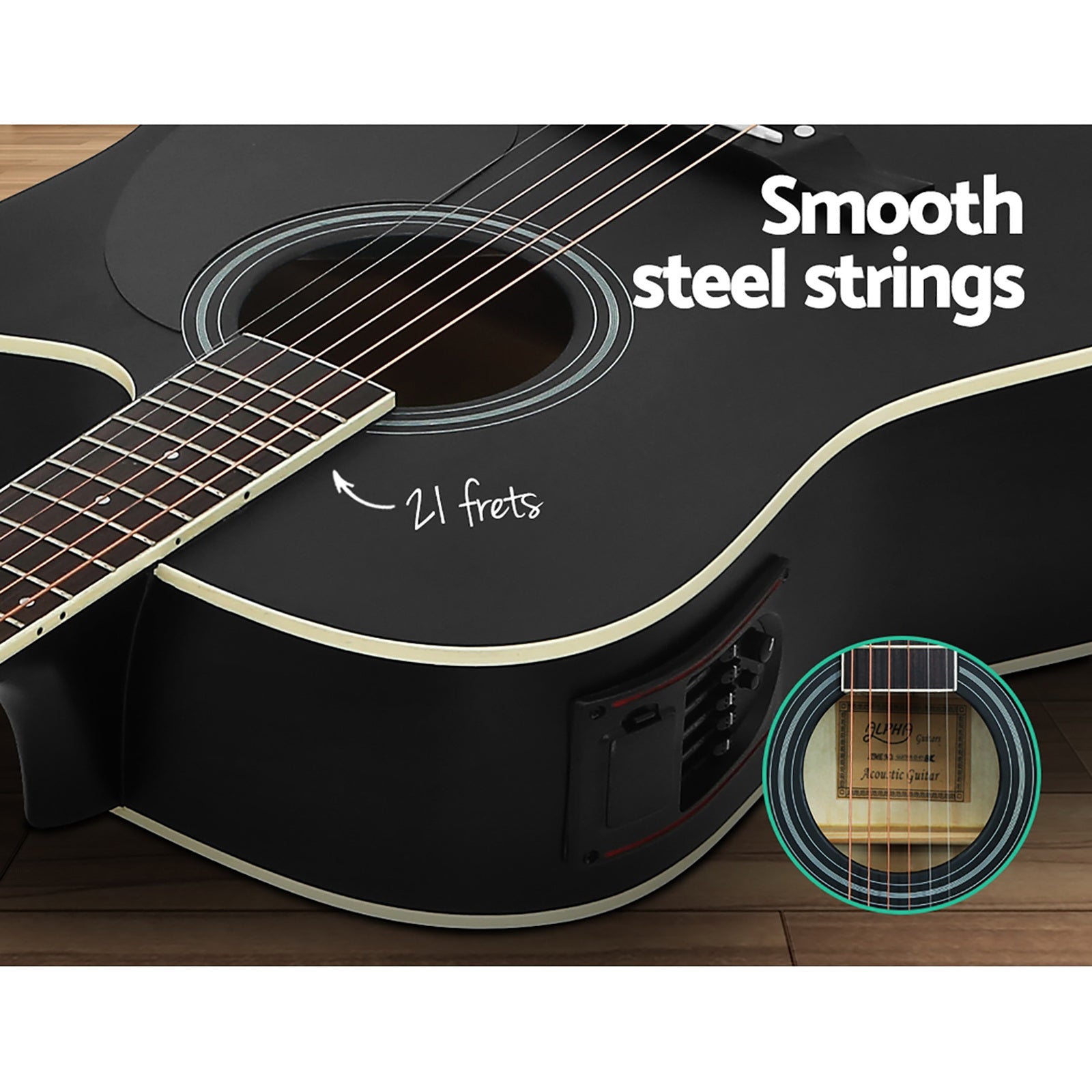 Alpha 41" Acoustic Electric Guitar Cutaway Black with Stand