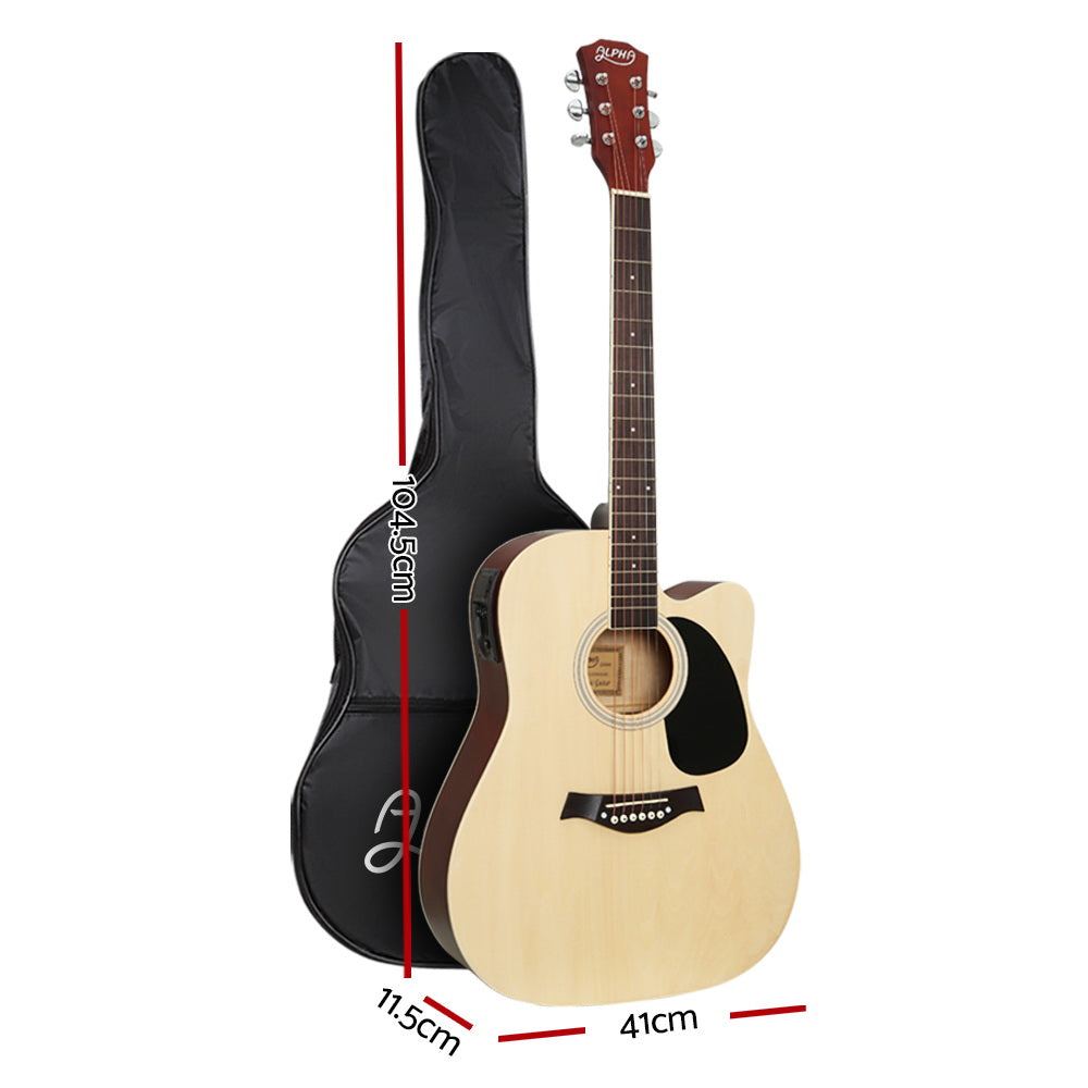 Alpha 41" Acoustic Guitar Cutaway Natural Wood Electric Output