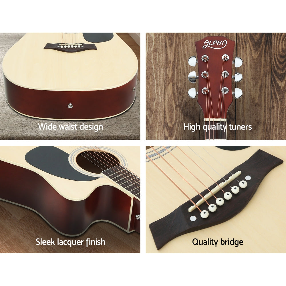 Alpha 41" Acoustic Guitar Cutaway Natural Wood Electric Output
