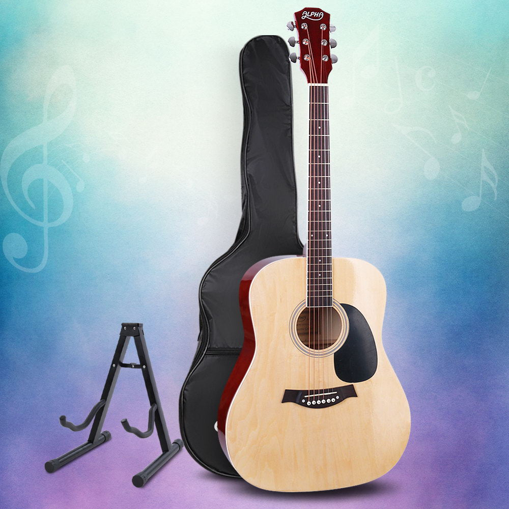 Alpha 41" Dreadnought Acoustic Guitar Steel String Natural Wood