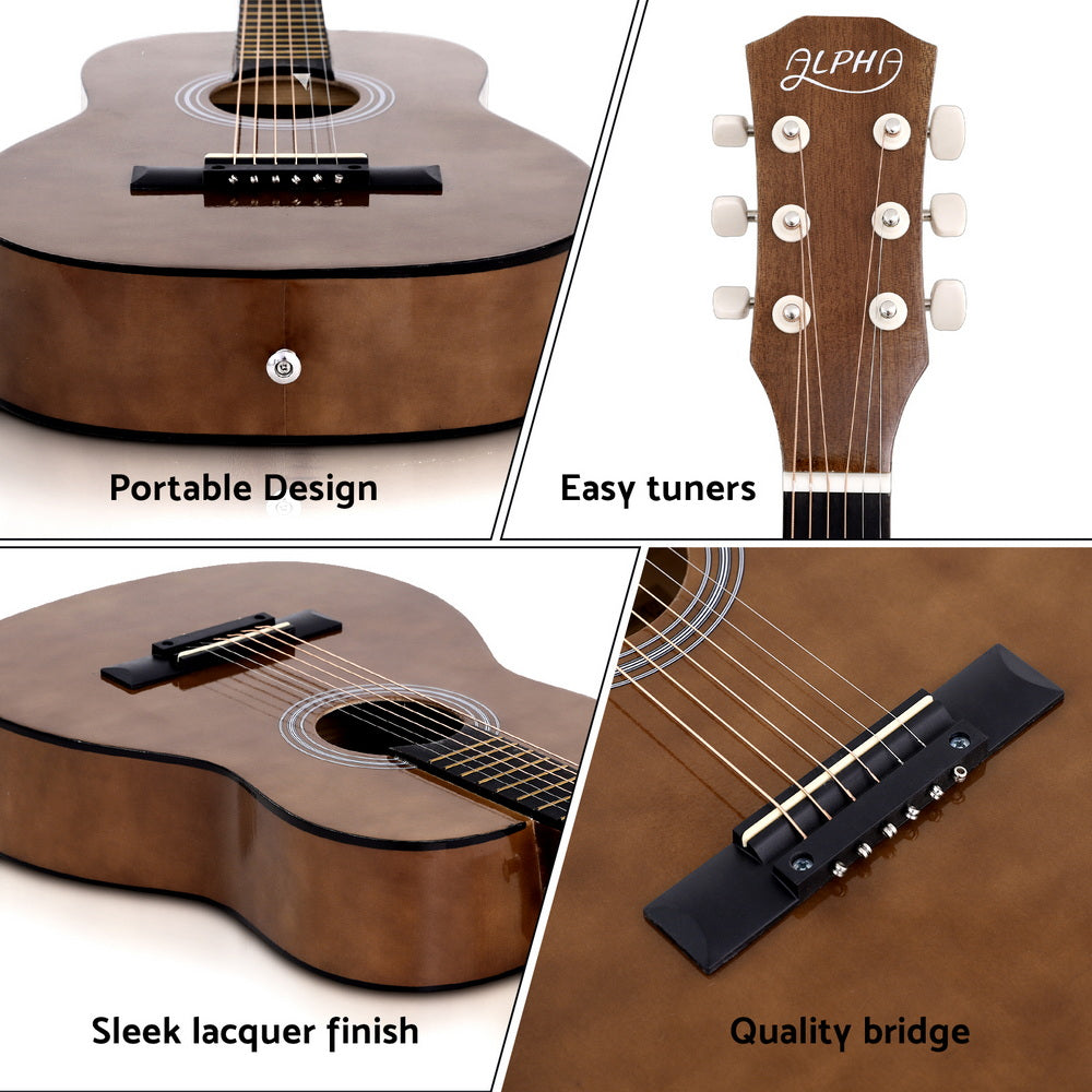 Alpha 31" Acoustic Guitar Steel String Portable Natural