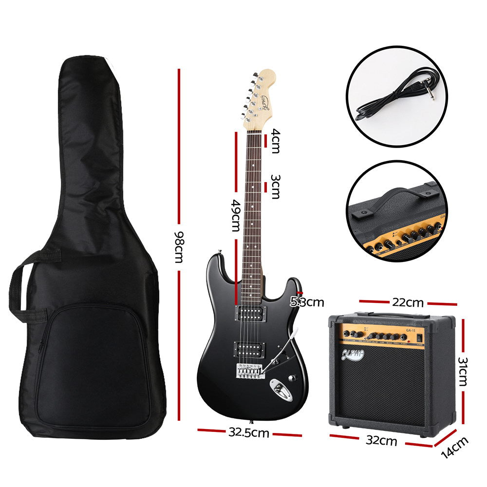 Alpha Black Electric Guitar 20W Amplifier Combo Set