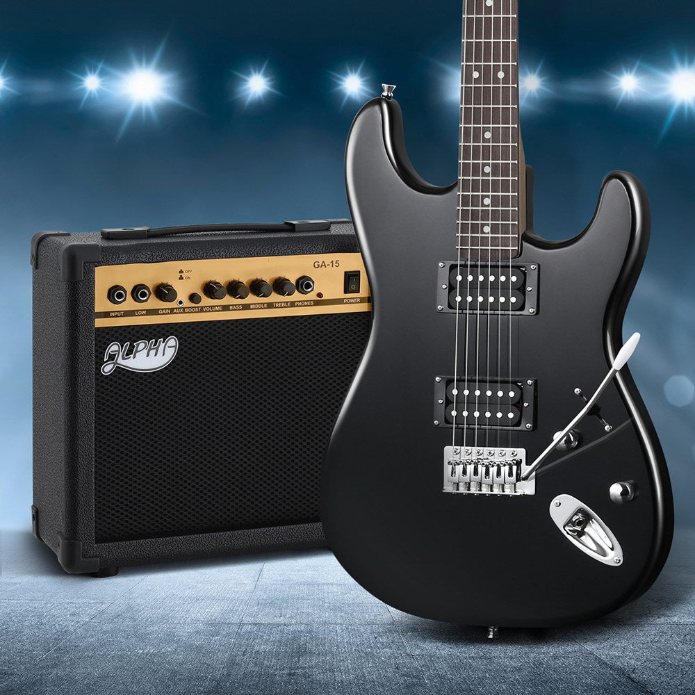 Alpha Black Electric Guitar 20W Amplifier Combo Set