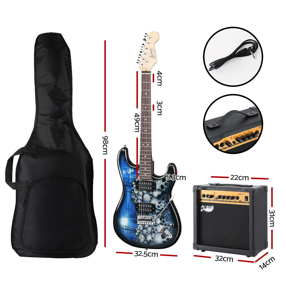 Alpha Electric Guitar Blue 20W Amplifier Combo Set