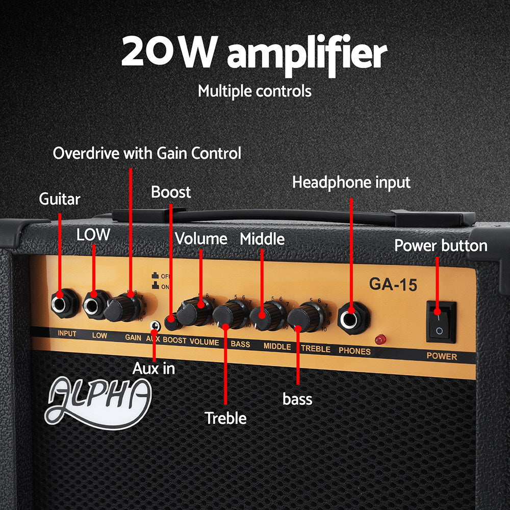 Alpha Electric Guitar Blue 20W Amplifier Combo Set