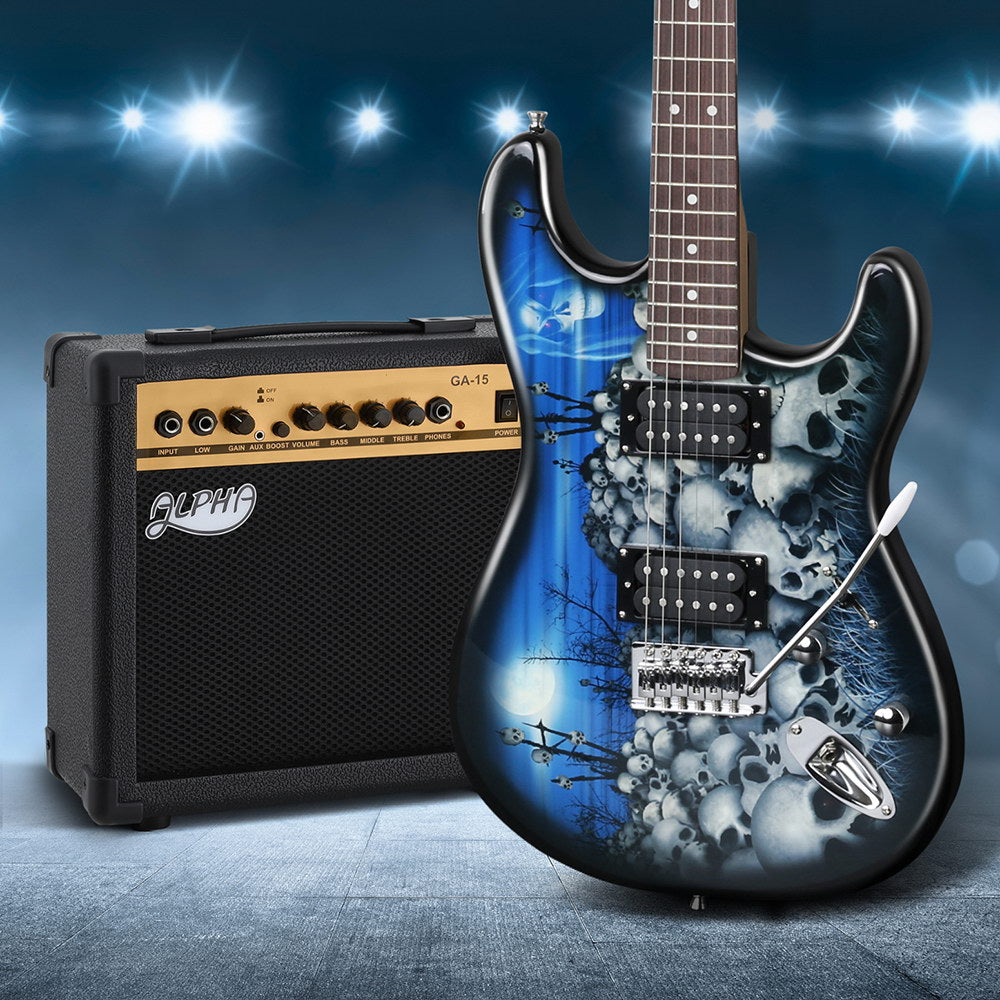 Alpha Electric Guitar Blue 20W Amplifier Combo Set