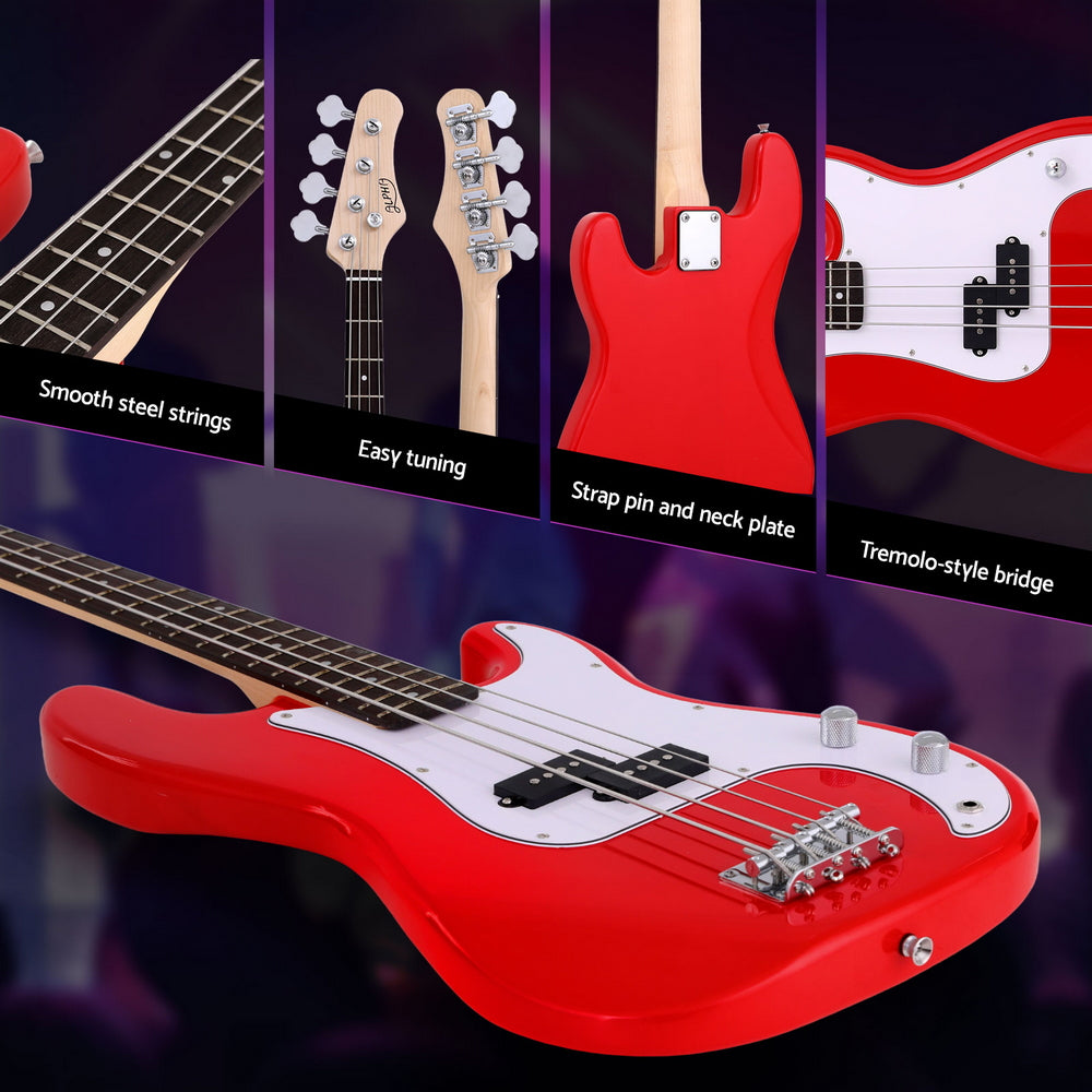 Alpha 47" Electric Bass Guitar Red