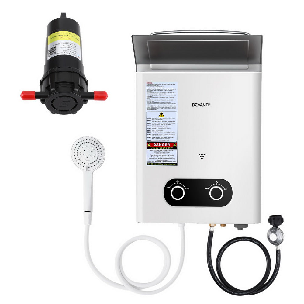 Devanti Portable Gas Water Heater LPG System White with Pump