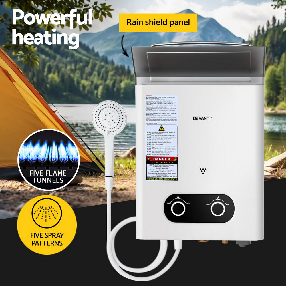 Devanti Portable Gas Water Heater LPG System White with Pump