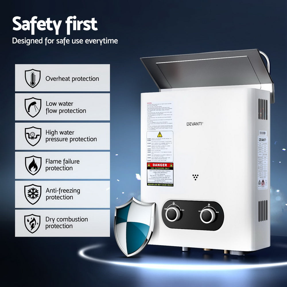 Devanti Portable Gas Water Heater LPG System White with Pump
