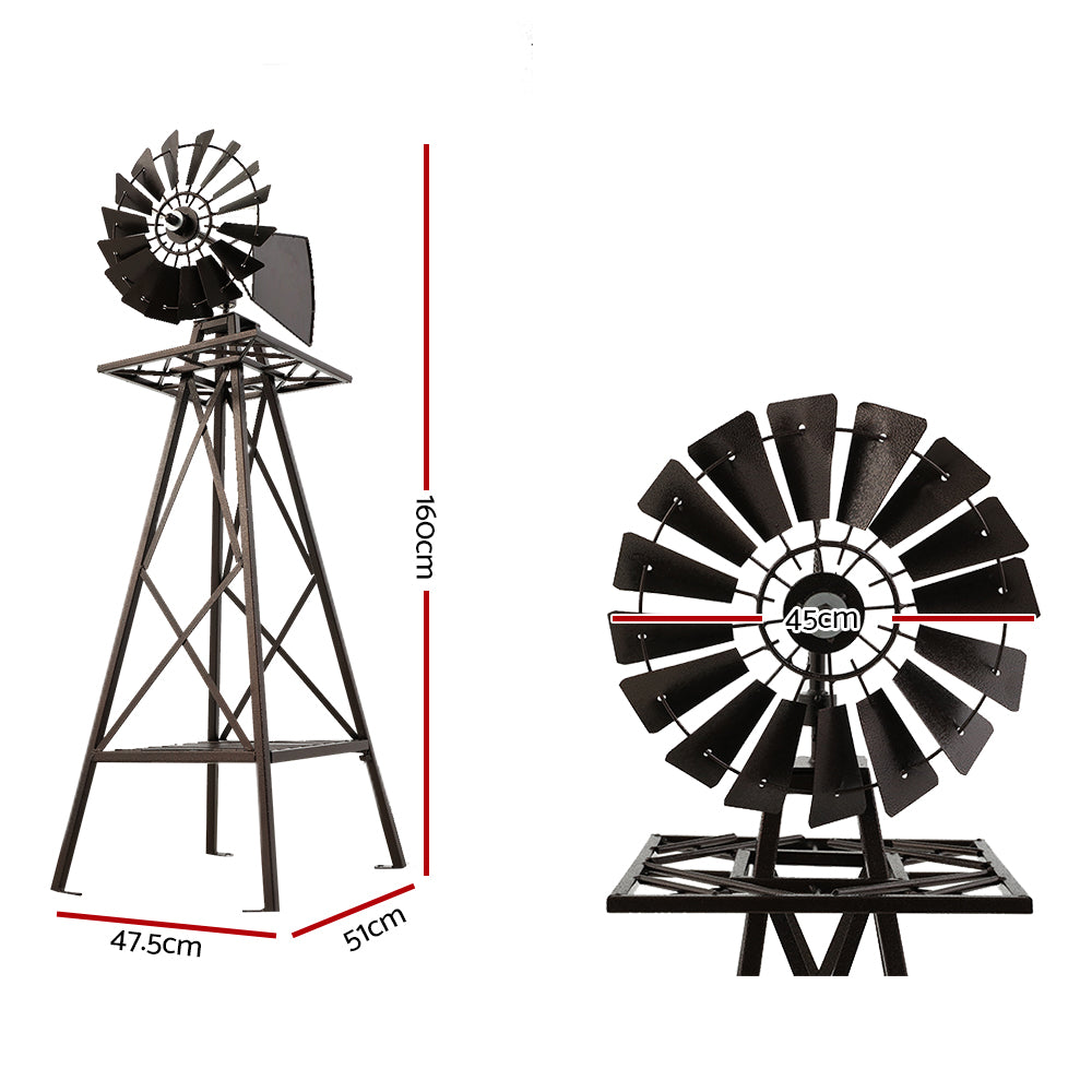 Gardeon 160cm Metal Garden Windmill Bronze Trim Outdoor Decor